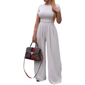Two Piece Short Sleeve Crop Top & Long Pants